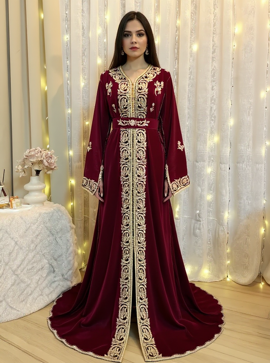 Caftan velours luxe Bordeaux
